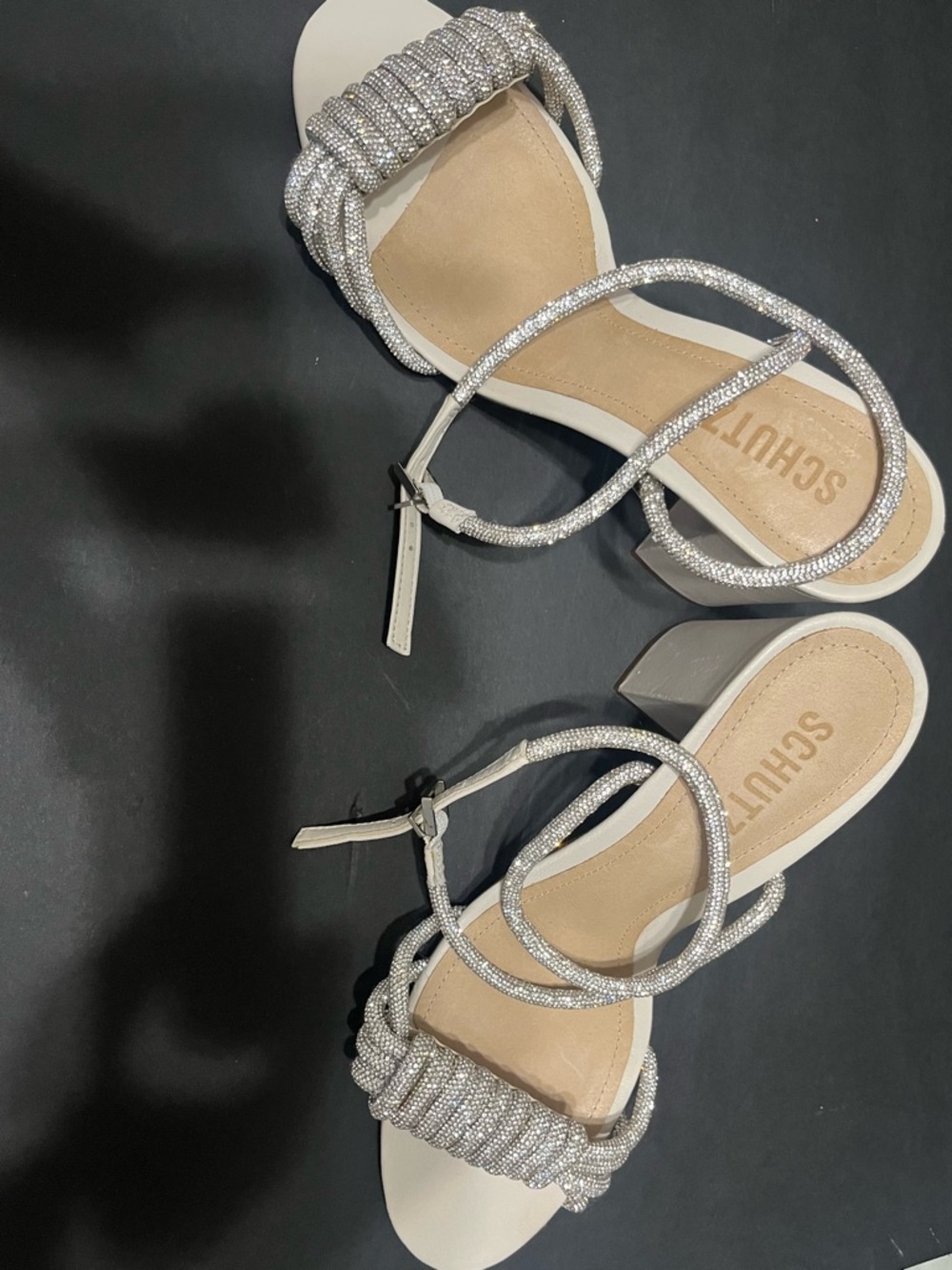 SCHUTZ White Sandals with Silver Beaded Rope Straps - Picture 8 of 12